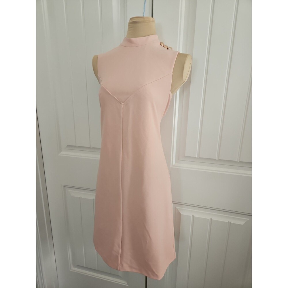 Ivanka Trump Peach Sheath Dress Sz M Metallic Crest Buttons Fully Lined Career